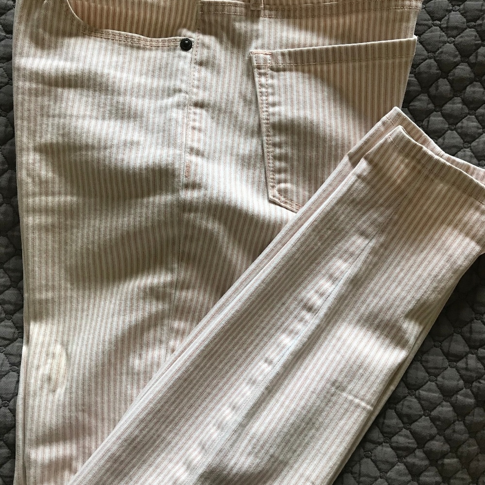 Modern Skinny Ankle Pink/White Pinstriped Jeans